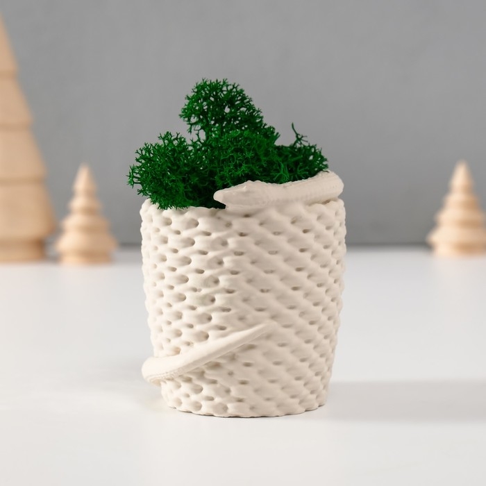 Кашпо бетонное  Кашпо бетонное "Змея корзинка"со мхом  7х6х7 см белая (мох зелен стабил)