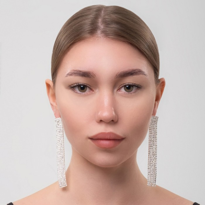 Серьги висячие со стразами «Водопад» квадрат, цвет белый в серебре, 9,5 см Серьги висячие со стразами «Водопад» квадрат, цвет белый в серебре, 9,5 см