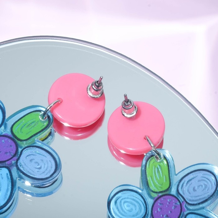 Серьги пластик «Рисунок» цветок, цветные Серьги пластик «Рисунок» цветок, цветные