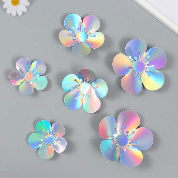 Наклейка бумага Наклейка бумага "Цветок. Серебристая голография" набор 6 шт 13х12,3х0,6 см