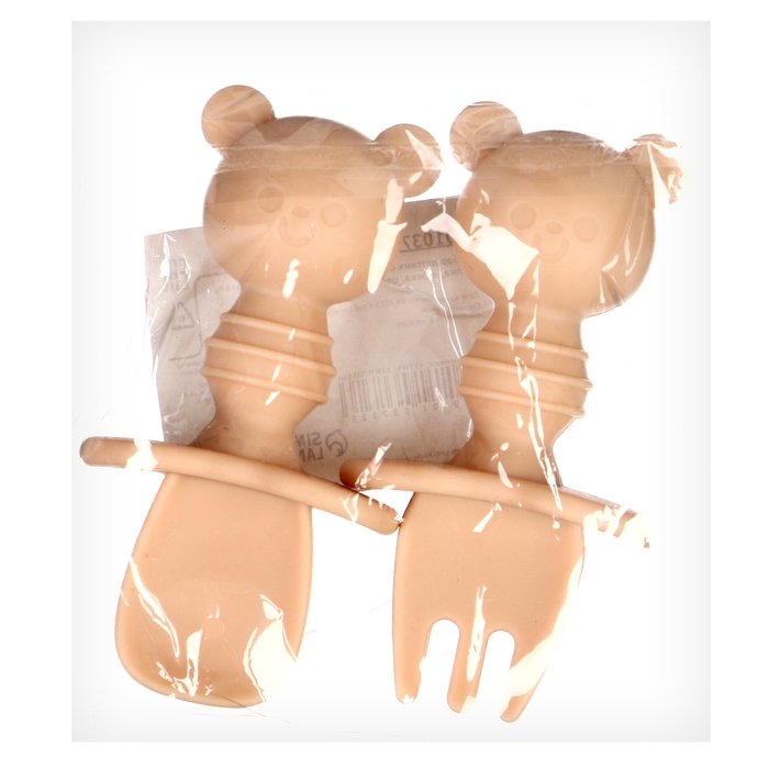 Набор детских столовых приборов  Набор детских столовых приборов "Медвежата", вилка, ложка, цвет бежевый