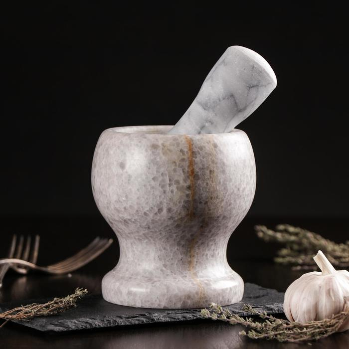 Ступка с толкушкой Magistro «Мрамор», натуральный камень, цвет белый Ступка с толкушкой Magistro «Мрамор», натуральный камень, цвет белый