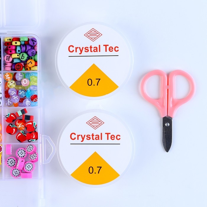 Набор для создания украшений с русским алфавитом, набор 24 вида бусин, 2 лески, ножницы Набор для создания украшений с русским алфавитом, набор 24 вида бусин, 2 лески, ножницы