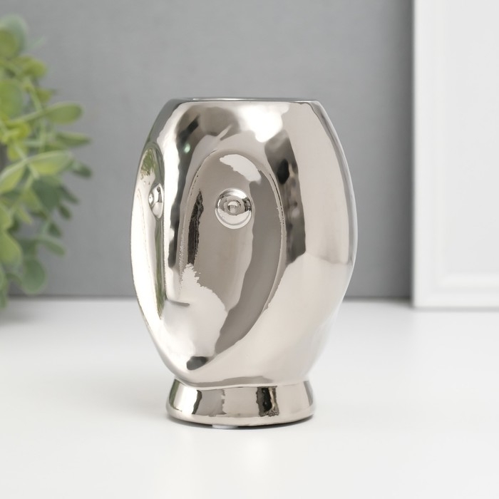 Подсвечник керамика на 1 свечу  Подсвечник керамика на 1 свечу "Сова Сипуха" d=3,5 серебро 9х8,5х12,5 см