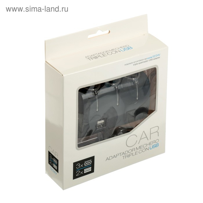 Разветвитель прикуривателя, 3 гнезда, 2 USB 1 А, 60 Вт, 12/24 В, подсветка, провод 70 см Разветвитель прикуривателя, 3 гнезда, 2 USB 1 А, 60 Вт, 12/24 В, подсветка, провод 70 см