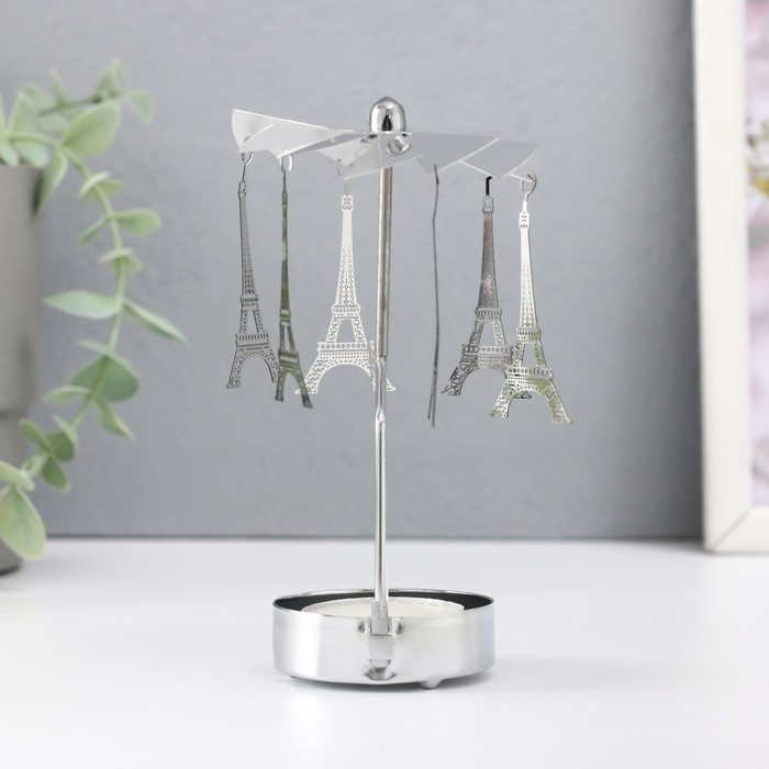 Подсвечник металл на 1 свечу Подсвечник металл на 1 свечу "Карусель. Париж" d=5 см серебро 7,5х7,5х13 см