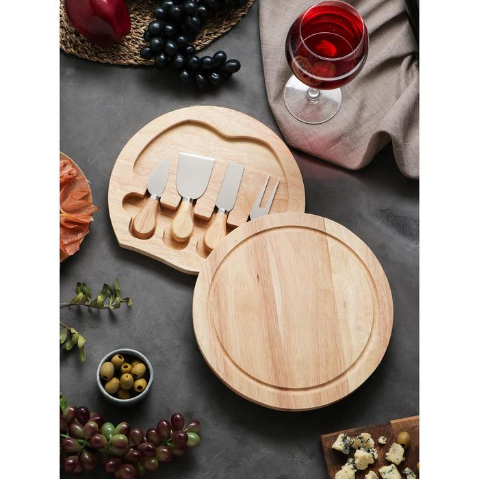 Набор для подачи сыра, доска из дуба 25×25×3,5 см, 4 ножа для сыра Набор для подачи сыра, доска из дуба 25×25×3,5 см, 4 ножа для сыра