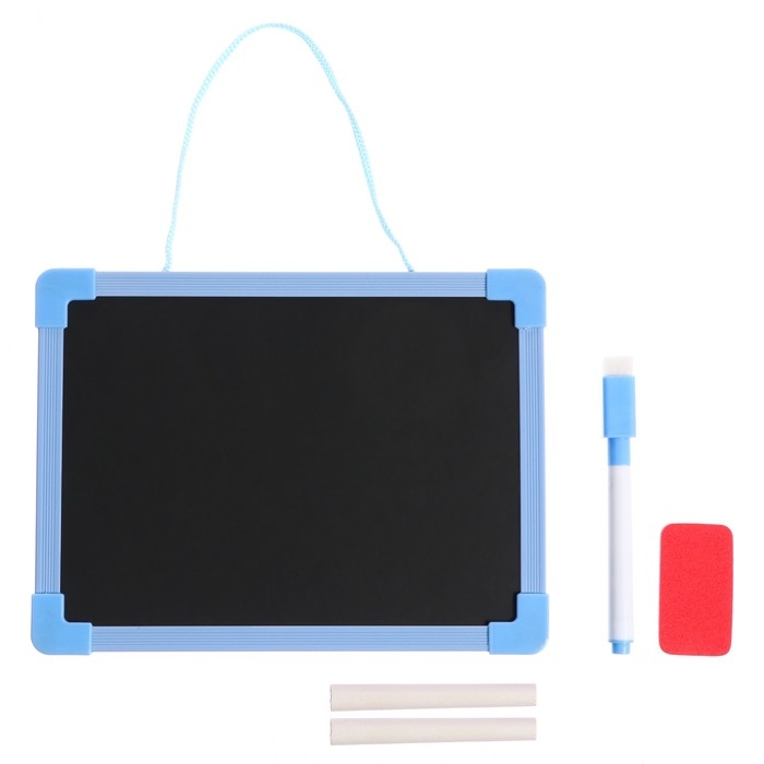 Доска для рисования двухсторонняя картонная, маркер + мел + губка, цвета МИКС Доска для рисования двухсторонняя картонная, маркер + мел + губка, цвета МИКС