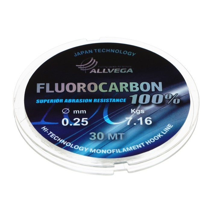 Леска монофильная ALLVEGA FX Fluorocarbon 100%, диаметр 0.25 мм, тест 7.16 кг, 30 м, прозрачная Леска монофильная ALLVEGA FX Fluorocarbon 100%, диаметр 0.25 мм, тест 7.16 кг, 30 м, прозрачная