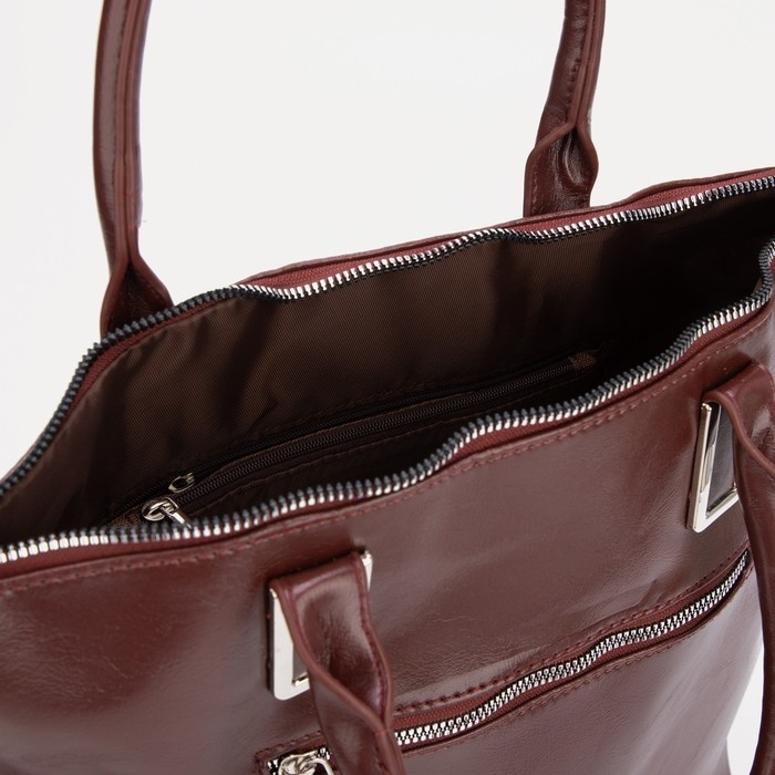 Сумка-тоут на молнии, наружный карман, длинный ремень, цвет коричневый