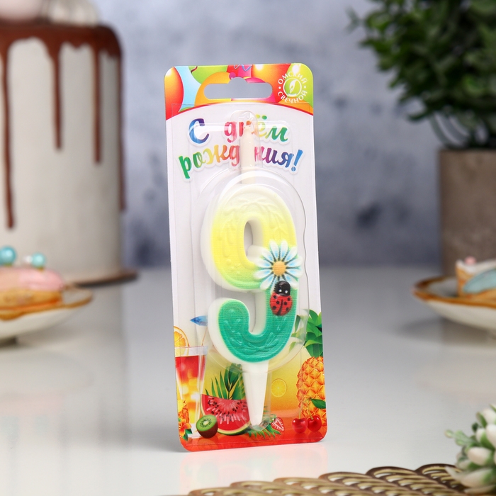 Свеча для торта Свеча для торта "Ромашки", 10,2 см, разноцветная цифра "9"