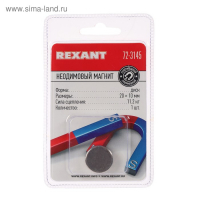 Неодимовый магнит REXANT, диск 20х10 мм, сцепление 11.2 кг