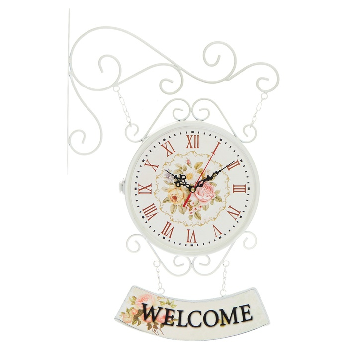 Часы настенные двусторонние, на подвесе Часы настенные двусторонние, на подвесе "WELCOME", d-23 см, 47 х 31 см, 2 АА, белые