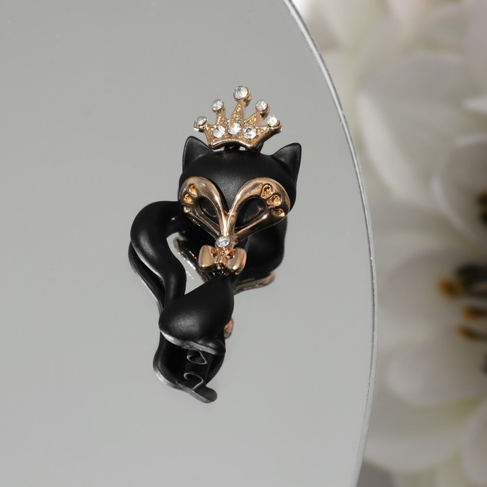 Брошь Брошь "Кошечка" загадочная, цвет чёрно-белый в золоте