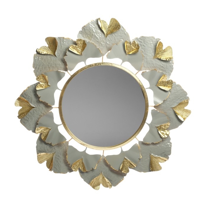 Декор настенный металл с зеркалом  Декор настенный металл с зеркалом "Цветок из веерных листьев" серо-золотой 98,4х98,4х6,4 см   104238