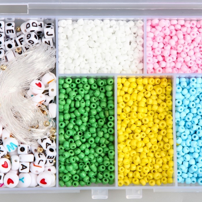 Бисер стекло 8/0 в шкатулке  Бисер стекло 8/0 в шкатулке "Яркий" бусины + нить 0,8 мм 5 м 12х8,4х2,2 см