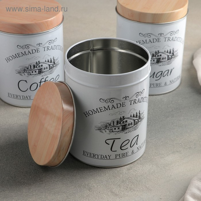 Банки жестяные для хранения сыпучих продуктов Sugar Coffee Tea, 1,2 л, 10,5×14 см, 3 шт, цвет серый Банки жестяные для хранения сыпучих продуктов Sugar Coffee Tea, 1,2 л, 10,5×14 см, 3 шт, цвет серый