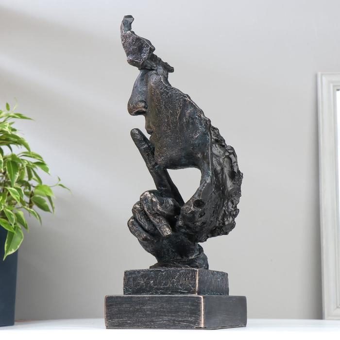 Сувенир полистоун "Мужской лик - тишина" чернённая медь 34х12х11 см