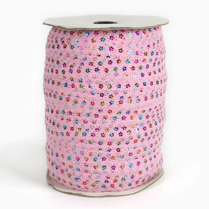 Тесьма гипюровая розовая с пайетками, ширина 1,3 см, по 548 м Тесьма гипюровая розовая с пайетками, ширина 1,3 см, по 548 м