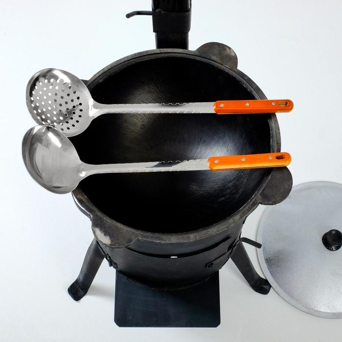 Набор для плова 4 предмета, казан 8л, печь под казан, поварешка 42см, шумовка 43см Набор для плова 4 предмета, казан 8л, печь под казан, поварешка 42см, шумовка 43см