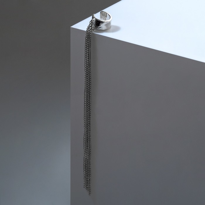 Серьга «Кафф» 4 цепочки, цвет серебро