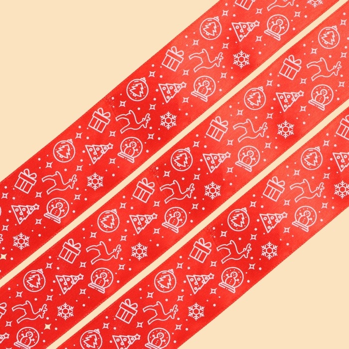 Лента атласная «Новогодние игрушки», , 4 см × 5 метров Лента атласная «Новогодние игрушки», , 4 см × 5 метров