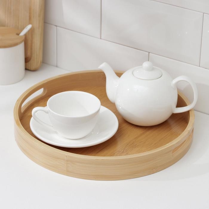 Поднос с ручками Доляна Striata, d=30 см, бамбук Поднос с ручками Доляна Striata, d=30 см, бамбук