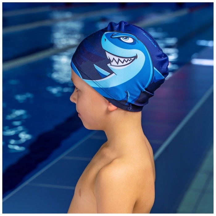 Шапочка для плавания детская «Акула», тканевая, обхват 46-52 см