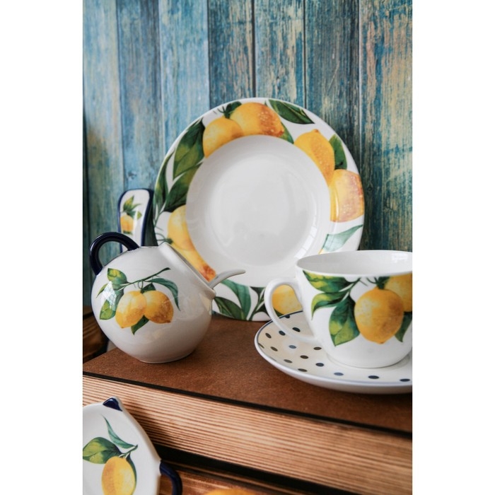 Сахарница с ложкой Доляна «Лимон», 200 мл, цвет белый Сахарница с ложкой Доляна «Лимон», 200 мл, цвет белый