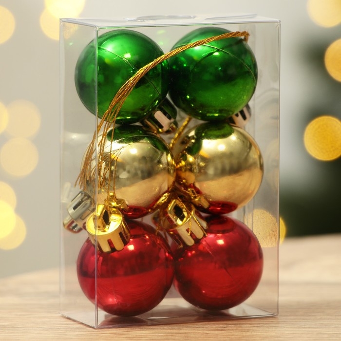 Шары ёлочные новогодние, на Новый год, пластик, d=3 см, 6 шт., цвет золотой, красный и зелёный Шары ёлочные новогодние, на Новый год, пластик, d=3 см, 6 шт., цвет золотой, красный и зелёный
