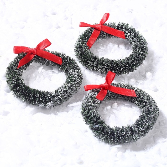 Декор «Новогодний венок с бантиком», набор 3 шт., размер 1 шт. — 6,5 см, цвет тёмно-зелёный Декор «Новогодний венок с бантиком», набор 3 шт., размер 1 шт. — 6,5 см, цвет тёмно-зелёный