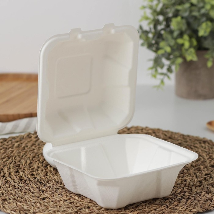 Ланч - бокс для бенто-торта и бургера, 450 мл, сахарный тростник, 10 шт/уп Ланч - бокс для бенто-торта и бургера, 450 мл, сахарный тростник, 10 шт/уп