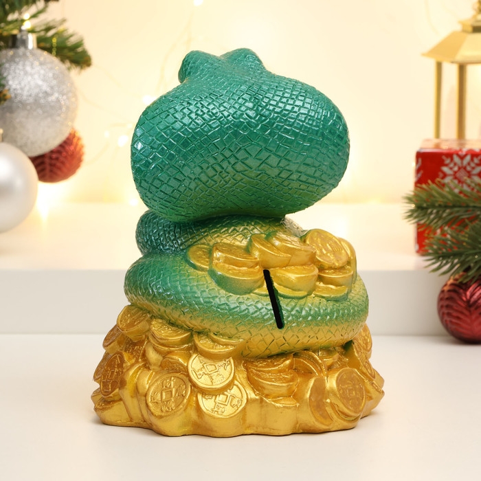 Копилка Копилка "Змея на деньгах" зеленая, 16см