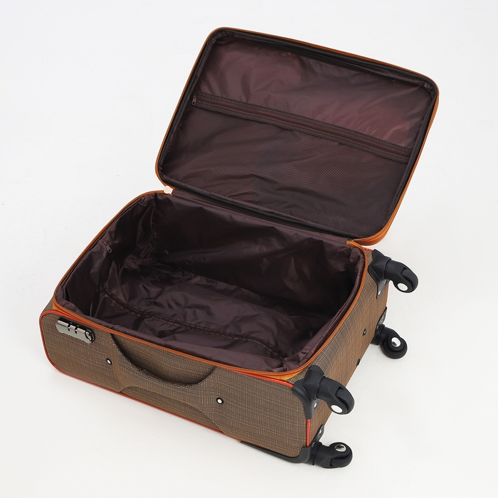 Чемодан средний 52 л (M), отдел на молнии, с расширением, кодовый замок, с расширением, цвет коричневый Чемодан средний 52 л (M), отдел на молнии, с расширением, кодовый замок, с расширением, цвет коричневый