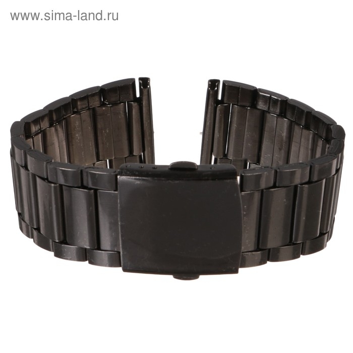 Ремешок для часов "Соломон", 24 мм, металл, l-22.5 см, черный хром