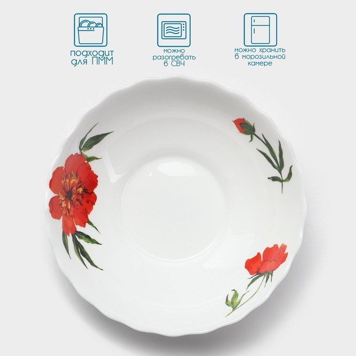 Тарелка глубокая Avvir «Бархатная роза», 600 мл, d=17,5, стеклокерамика, цвет белый