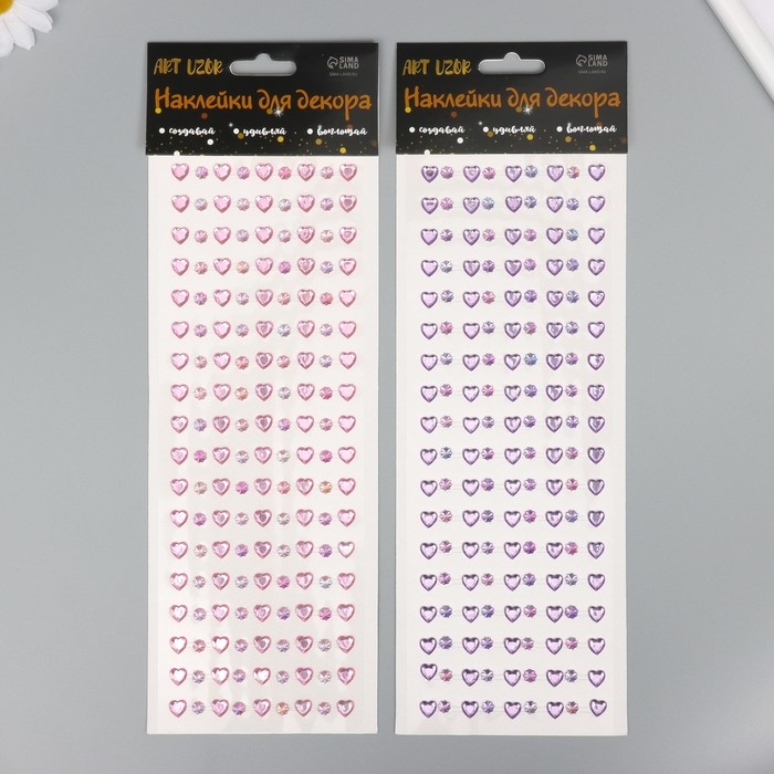 Наклейка пластик стразы Наклейка пластик стразы "Сердечки стразы" МИКС 10,5х32 см