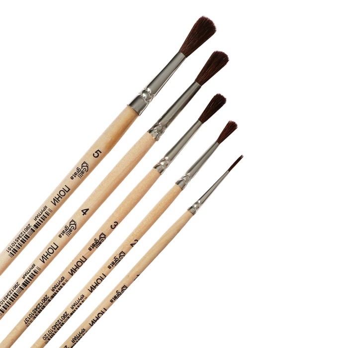 Набор кистей Пони 5 штук, Calligrata №3 (круглые №: 1, 2, 3, 4, 5), деревянная ручка, в пенале Набор кистей Пони 5 штук, Calligrata №3 (круглые №: 1, 2, 3, 4, 5), деревянная ручка, в пенале