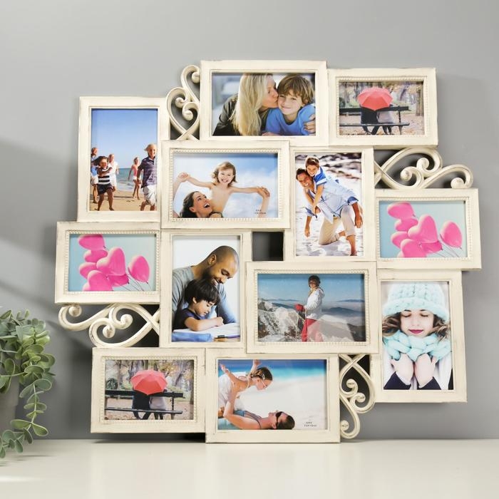 Фоторамка пластик на 12 фото 9х13, 10х15 см  Фоторамка пластик на 12 фото 9х13, 10х15 см "Коллаж воспоминаний" бежевая 51х54,5 см