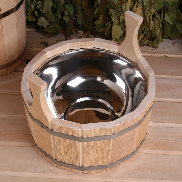 Шайка-таз из липы, 5 л, двуручная, нержавеющая вставка Шайка-таз из липы, 5 л, двуручная, нержавеющая вставка