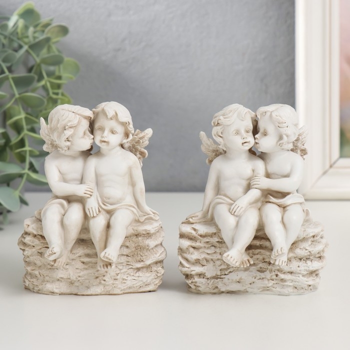 Сувенир полистоун "Ангелы на камешке" МИКС 10,5х7,5х8,5 см
