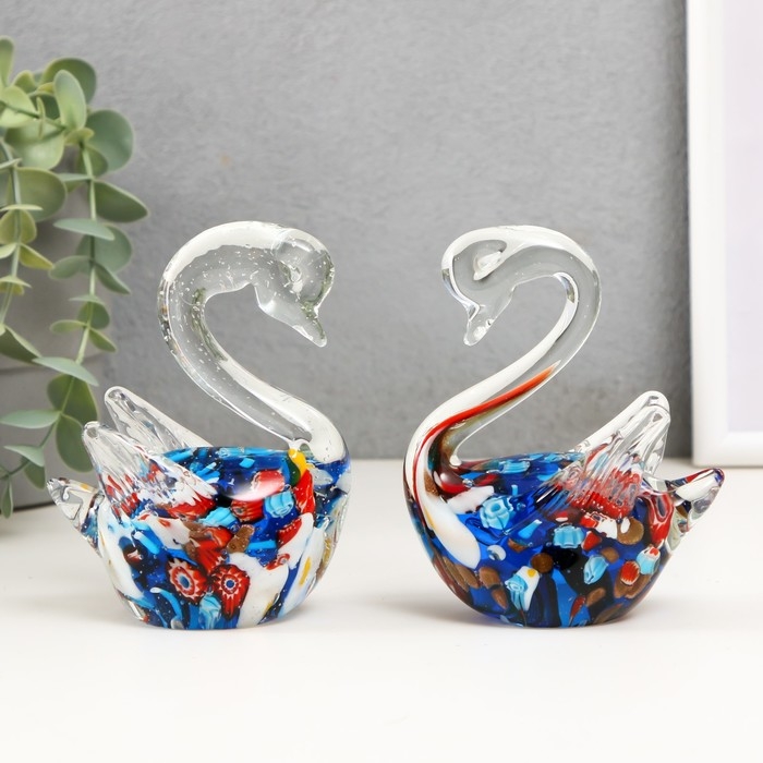 Сувенир стекло Сувенир стекло "Лебеди калейдоскоп" под муранское стекло набор 2 шт 11,5х8 см