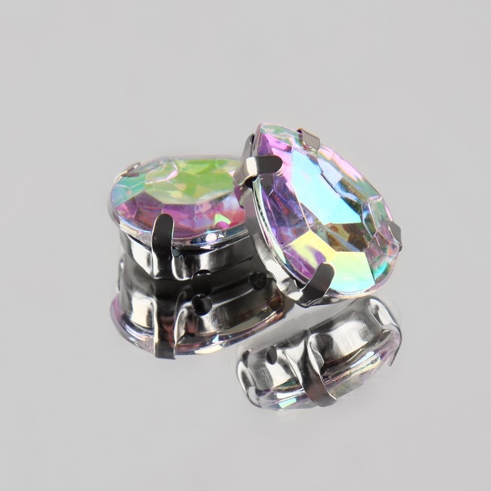 Стразы пришивные «Капля», в оправе, с голографией, 10 × 14 мм, 20 шт