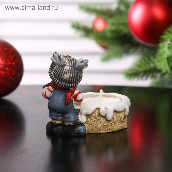 Сувенир полистоун подсвечник со свечой "Мальчик/Девочка в шапочке-зверька" МИКС 7,2х8х5,2 см