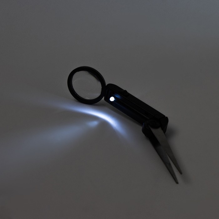 Лупа с пинцетом, линза 25мм, подсветка Лупа с пинцетом, линза 25мм, подсветка