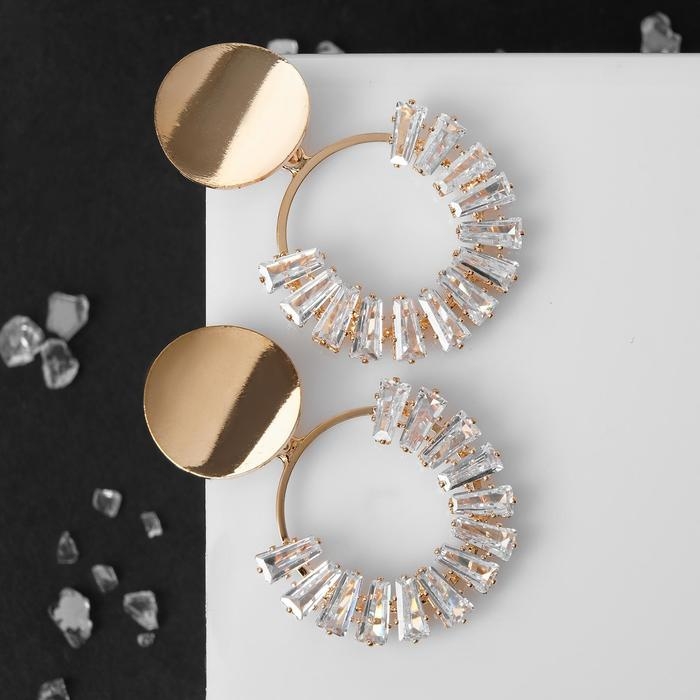 Серьги со стразами «Вспышка» круг, цвет белый в золоте Серьги со стразами «Вспышка» круг, цвет белый в золоте