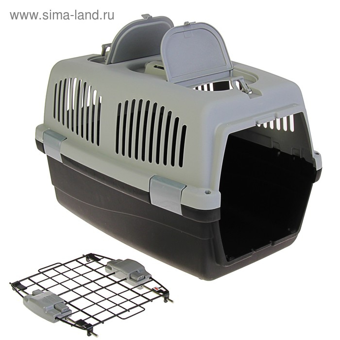 Переноска для животных с 2 люками и креплением для наплечного ремня 58х37х37, до 12 кг, серо-чёрная Переноска для животных с 2 люками и креплением для наплечного ремня 58х37х37, до 12 кг, серо-чёрная