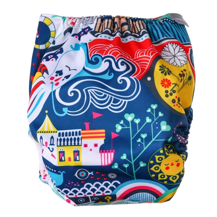 Трусики-подгузник, многоразовый «Океан» на кнопках (S,М,L), Крошка Я