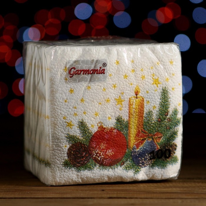 Новый год. Салфетки бумажные Гармония цвета многоцветие "Свеча", 24*24 см 100 листов