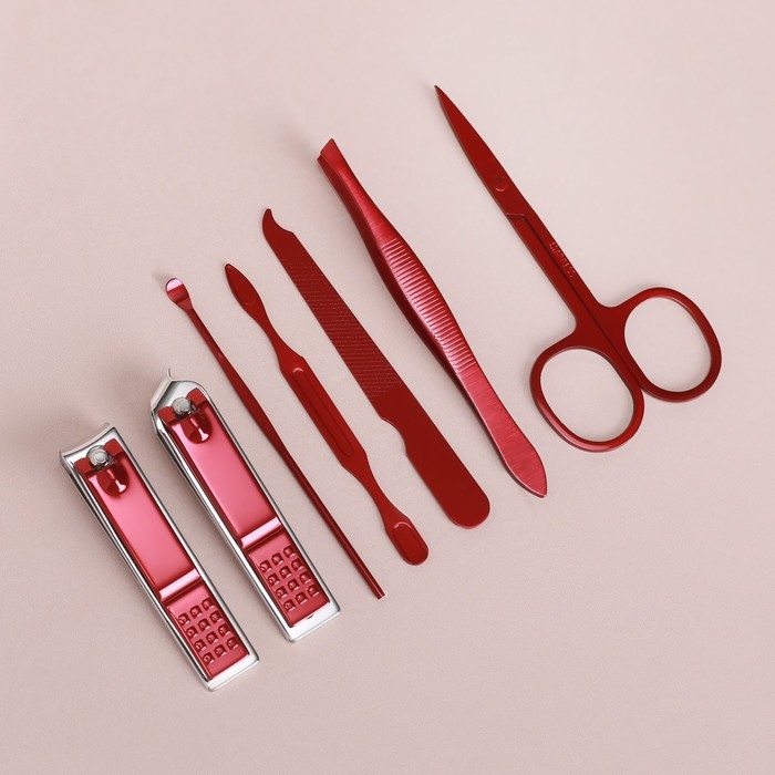 Набор маникюрный, 7 предметов, в футляре, цвет бежевый Набор маникюрный, 7 предметов, в футляре, цвет бежевый